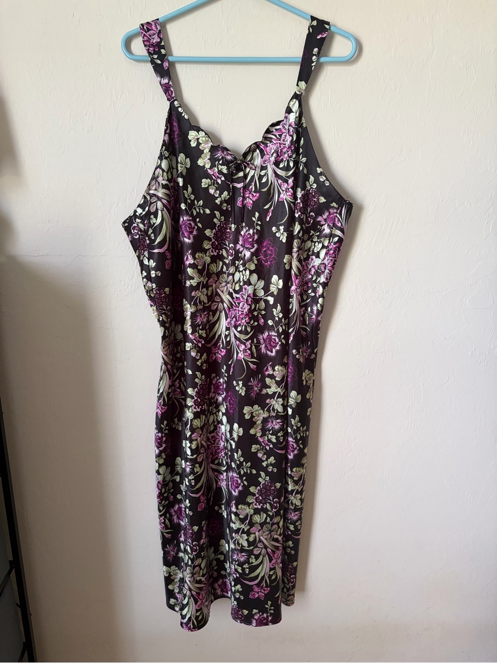 Floral Midi Slip Dress in Black and Purple